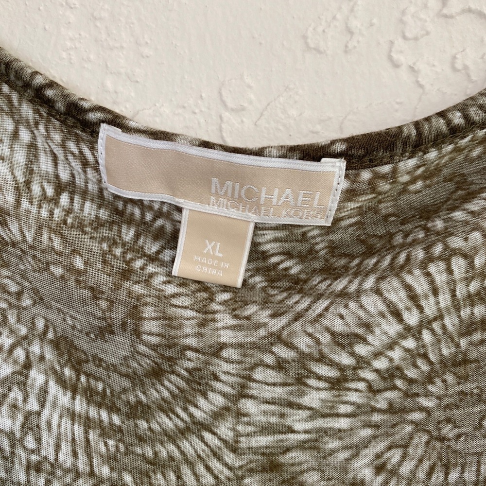Michael Kors Tank Top Women XL Brown White Tie Dye Cowl Neck Sleeveless Rayon - Picture 2 of 7